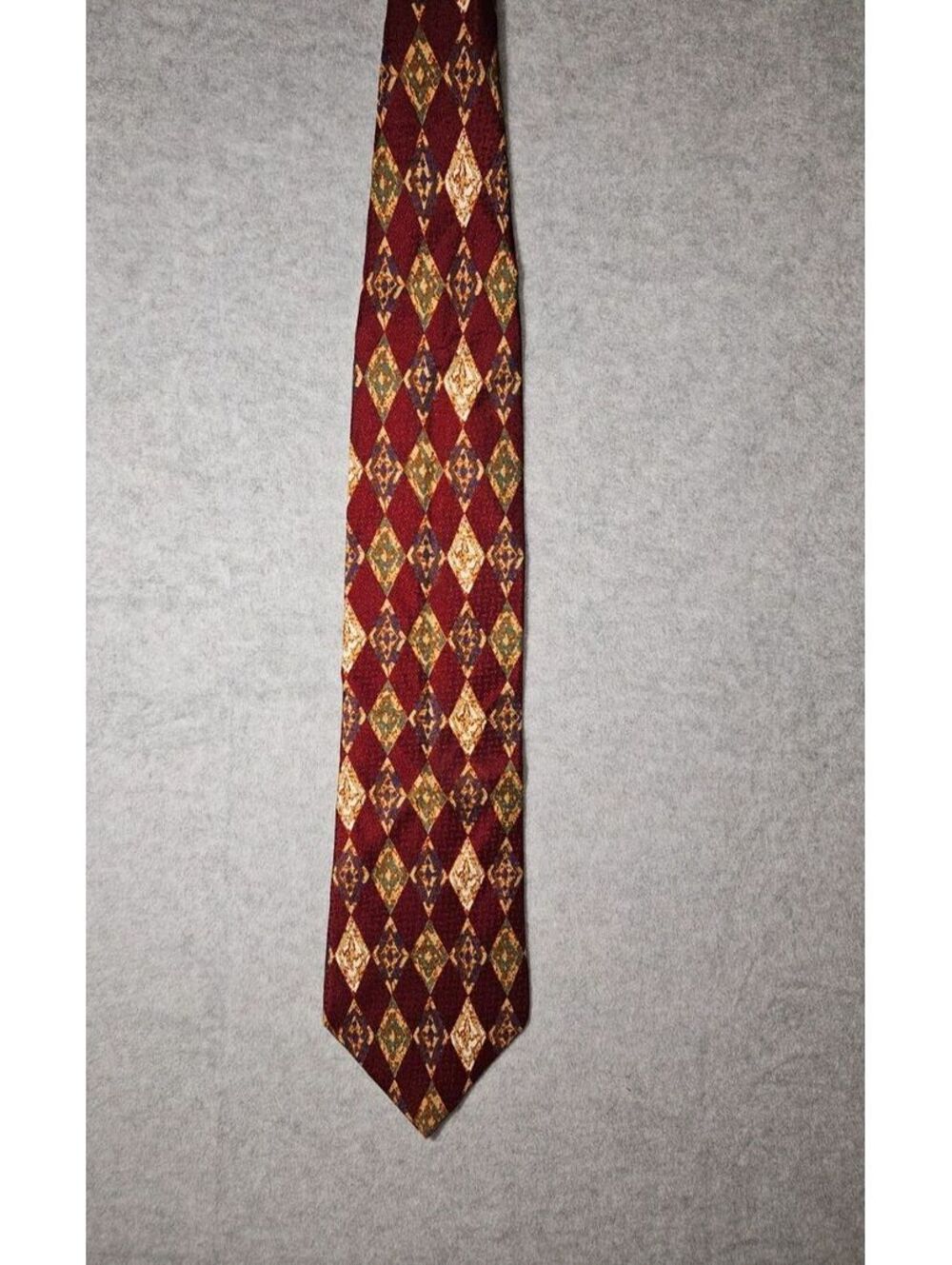 Vintage Gitman Bros Pure Silk Tie Burgundy Geometric Diamond Handmade USA